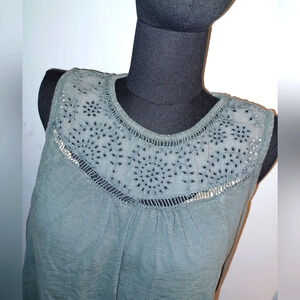 A Sonoma Eyelet Lace Olive Green Tank Top Blouse